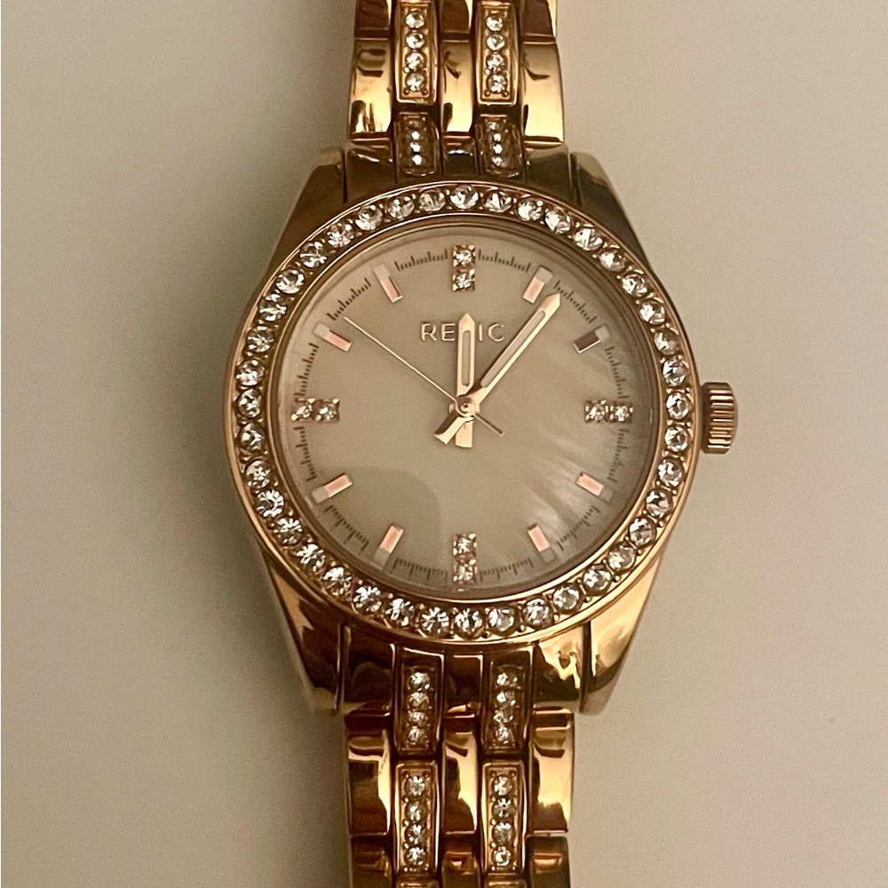 Relic Gold Watch with Crystal Accents and Multi-Link Bracelet